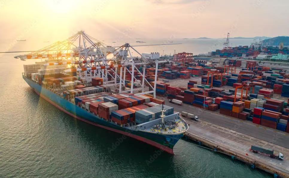 Cargo ship & port cranes